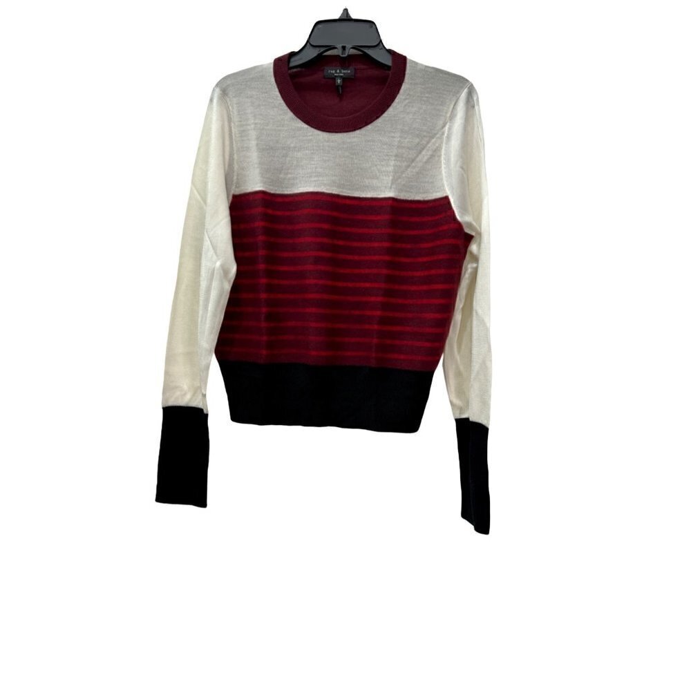 NWOT Rag & Bone Size L Extra Fine Merino Wool Blend Sweater Color Block Pattern
